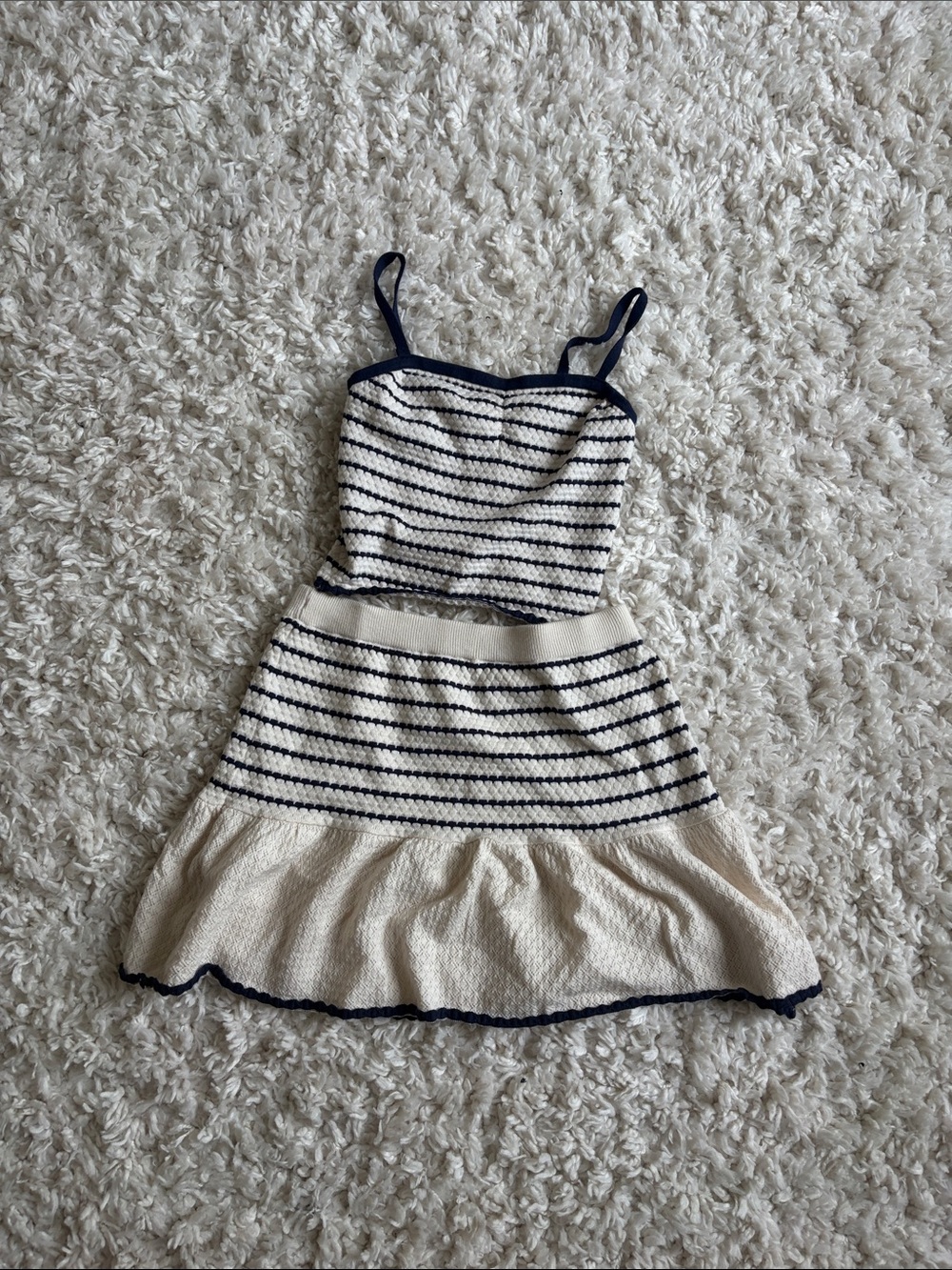 Matching Set Navy & Cream Striped Knit